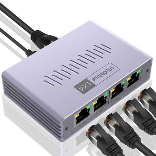 Duomigo Gigabit Ethernet Splitter 1 to 4, 1000Mbps High Speed LAN Splitter with USB Power, 4 Devices Simultaneous Network for Cat5/5e/6/7/8 Cables