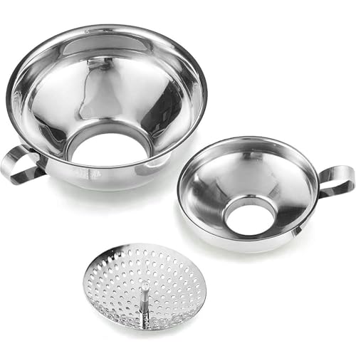 Image of Curated Cart 3pcs Canning Funnel for Wide Mouth and Regular Mason Jars, Stainless Steel Kitchen Use Funnels with Strainer for Filling Bottles, Metal Funnel Set for Oil, Powder, Jam, Grains