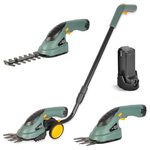 FISHTEC - Coupe-bordure et taille-haie sans fil 2 en 1 - Mini tondeuse légère manche télescopique réglable lames 10 et 17 cm tête pivotante - Entretien...