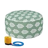 FUNHOME Indoor/Outdoor Inflatable Stool Ottoman Pouf, Water Repellent Round Footrest Footstool with Foot Pump D20 xH9, Portable for Patio Garden Camping or Home (Light Green)