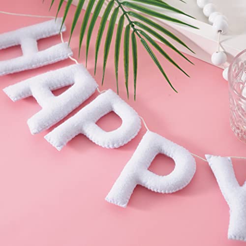 White Happy Birthday Banner Felt Garland - Happy Birthday Banner Decoration,Kids Neutral Birthday Party Decor,Felt Bunting Birthday Garland Decorations, Garland For Mantle Party Decoration #TOP6