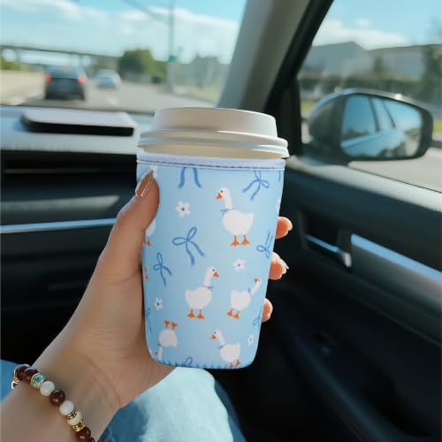 Image of Reusable Insulated Sleeve for Iced Coffee Cup, Coffee Neoprene Sleeve for Cold & Hot Drinks, Beverage Holder for Iced Coffee (Blue Geese, Medium: 22-24oz)