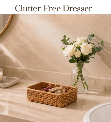 Image of Yangqihome Rattan Woven Basket, Small Wicker Baskets for Organizing (S)