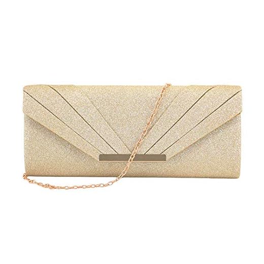 Naimo Bolsa clutch feminina Sparkle Paillette para festa, coquetel, casamento, elegante, envelope e carteira, Dourado, One Size