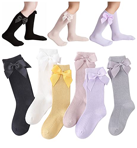 Little Girls' Knee High Socks Bow-Stitched Bows Long Stockings Casual & Dress Socks Cotton 6 Colors