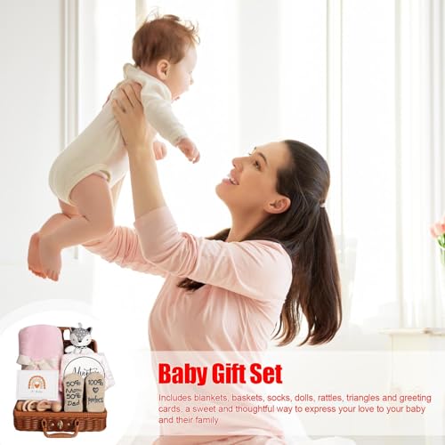 Cesta de presente para bebê - Conjunto de presente para recém-nascido com manta de bebê Chocalho de