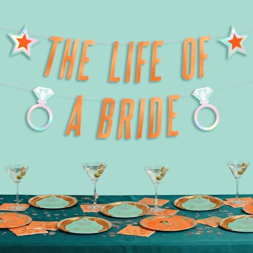 xo Fetti Life Of A Bride Banner | Bachelorette Decorations Showgirl Decor Orange Foil Iridescent