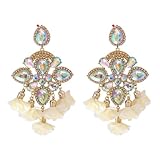 Boho Flower Tassel Earrings White