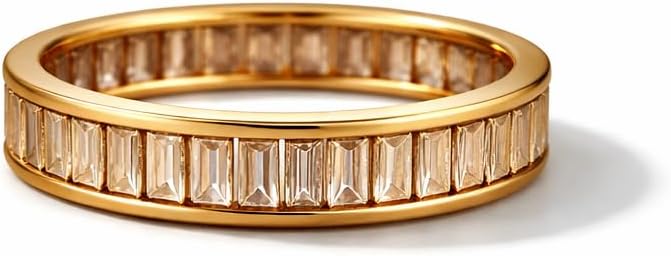 Baguette Diamond Eternity Band 14K Yellow Gold Wedding Band for Women Channel Set Full Eternity Stackable Bridal Band Handmade Jewelry Gift For Her