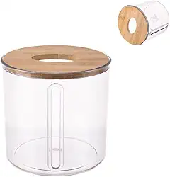 Porta Papel Higiênico Luxo Transparente Com Tampa De Bambu, Decoração Organizadora, Design Moderno, Ideal para Banheiros, Lavabos, Cozinhas e ambientes onde necessitam de Lenços, Otimiza Espaços
