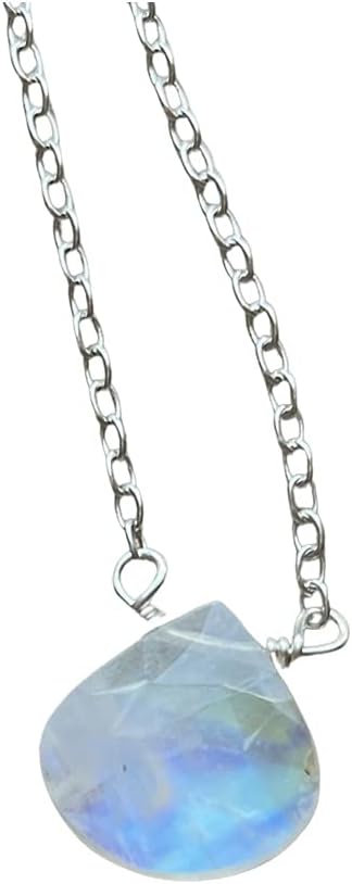 Dainty Moonstone Necklace 16 Inch 925 Sterling Silver Chain, Rainbow Moonstone Crystal Pendant Necklace, June Birthstone Gift, Moonstone Necklace For Women, Simple Moonstone Teardrop Necklace