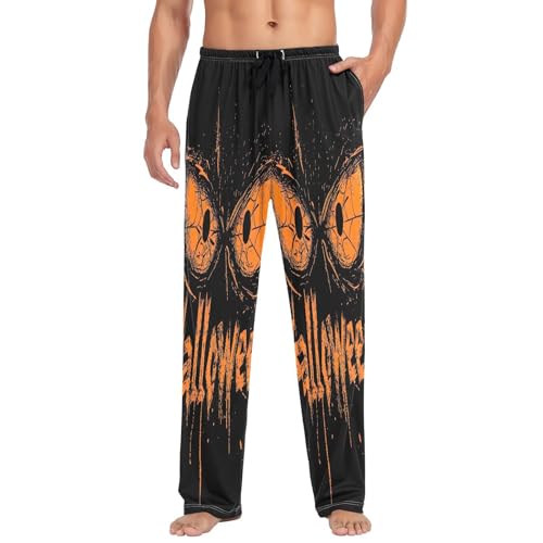 Qilmy Halloween Scared Eyes Men's Cotton Pajama Pants, Lightweight Lounge Sleepwear with Drawstring and Pocket