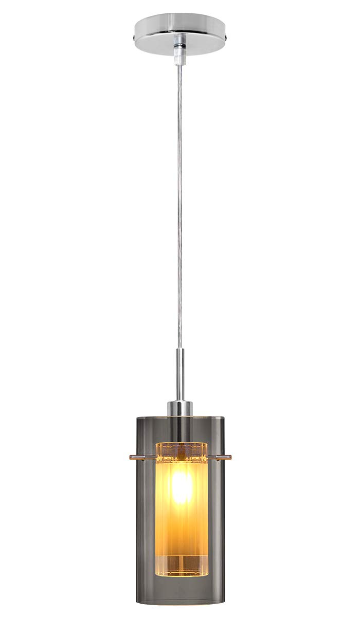 Vintage Smoked Glass Shade Hanging Pendant Ceiling Light M0116 with WW Bulb