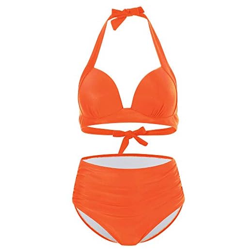 FLYILY Kvinnors hög midja bikini set 2 delar baddräkter damer push-up vadderad baddräkt badkläder(Orange,M)