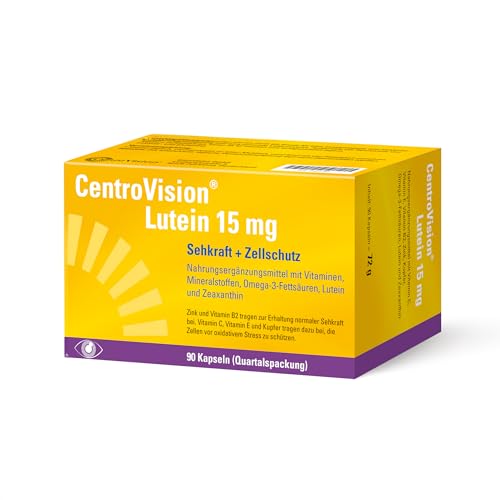 CentroVision Lutein 15 mg – Zur Erhaltung der normalen Sehkraft, Nahrungsergänzungsmittel mit Vitamin C, Vitamin E, Vitamin B2, Zink, Kupfer, Omega-3-Fettsäuren, Lutein und Zeaxanthin, 90 St. CentroVision Lutein 15 mg – Zur Erhaltung der normalen Sehkraft, Nahrungsergänzungsmittel mit Vitamin C, Vitamin E, Vitamin B2, Zink, Kupfer, Omega-3-Fettsäuren, Lutein und Zeaxanthin, 90 St.