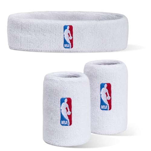 For Bare Feet NBA Classic LOGOMAN Headband & Wristband 3 Pack White OSFM