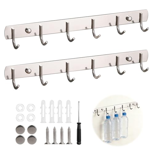 Image of APKOL 2 Pieces Hooks Rail Kitchen 304 Stainless Steel, Kitchen Rail Hanging System Rod, Wardrobe Hook for Bedroom, Bathroom, Living Room, With Screws, Silver