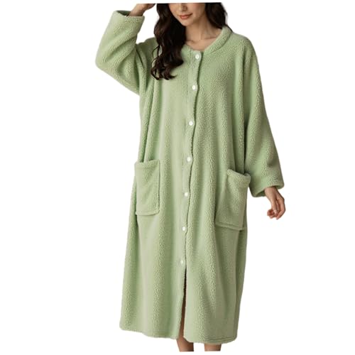 Peignoir long en polaire corail chaude femme robe de chambre verte pyjama épais hiver