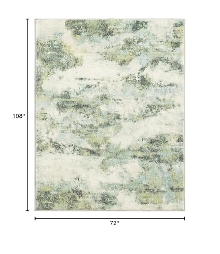 Carvapet 6x9 Large Sage Green Rugs for Living Room Bedroom Dorm, 9 x 6 Feet Washable Green Modern Abstract Low Pile Carpet with Rubber Backing, Foldable, Non Slip Thin Area Rug, Ultra Soft