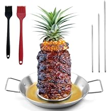 Fengzhe Al Pastor Skewer للشواية، سيخ عمودي من الفولاذ المقاوم للصدأ، حامل بصق برازيلي مع 3 مسامير، فرشتين، مثالية للتاكو Al Pastor، شاورما، كباب على المدخن، فرن، مع علبة فاصل الدهون.