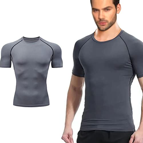 Fockety Camisas de Compresión para Hombre, Camisa de Entrenamiento Atlético de Secado Rápido de Alta Elasticidad para Entrenamiento, Gimnasio, Correr, Yoga, Baloncesto, Fútbol (L)