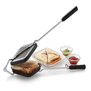 Hometronics Classic Range Non-Stick Non-Electric Gas Sandwich Toaster Toast - Black (Grill Toaster)