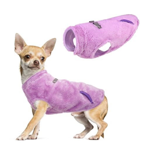 SCENEREAL Fleece Vest Dog Sweater, Dog Jacket with Harness Built in Pocket for Small Medium Dogs, Pet Cold Weather Coat with Soft Lining, Plush Warm Pullover Clothes for Puppy Boys Girls