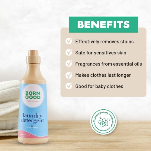 Image of Born Good Natural Laundry Liquid Detergent | 1000ml | Brazilian Rosewood Fragrance | Plant-Based, Non-Toxic, Eco-Friendly, Organic | Tough on Stains & Odour, Gentle on Skin & Fabrics Baby-Safe