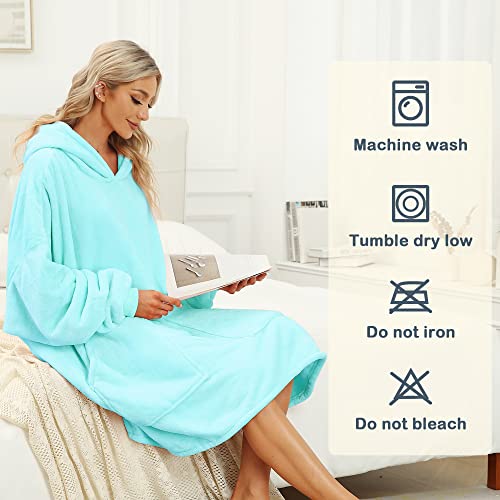 Kipswiza Lightweight Blanket Hoodie, Oversized Wearable Blanket Flannel Soft Warm Big Hooded Sweatshirt Hoodie Blanket for Adult Women Men Girls Boys Teenagers Teal — view 6