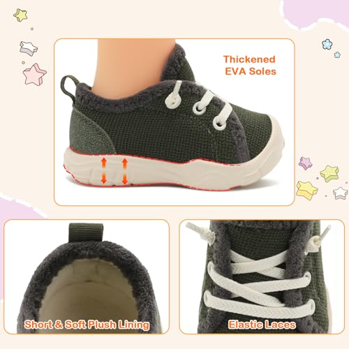 FEETCITY Toddler Boys Shoes Kids Slip on Sneakers Baby Walking Shoes Toddler Tennis Shoes DarkGreen4