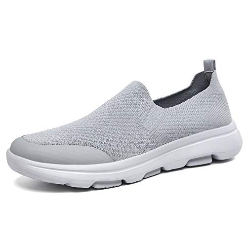 Puxowe Herren Slip On Schuhe Stricken Atmungsaktiv Leicht Freizeitschuhe Sneaker Shoes Männer 48 EU Hellgrau Cover