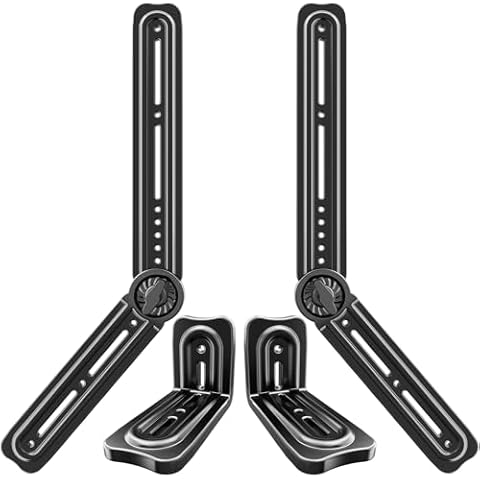 HCMOUNTING Soundbar Mount Bracket, Sound Bar Mounts Under TV or Above TV Fits Most Sound Bars Up to 20 Lbs, Soundbar TV Mount with 180° Adjustable Extension Plates and L-Shaped Hooks Cover
