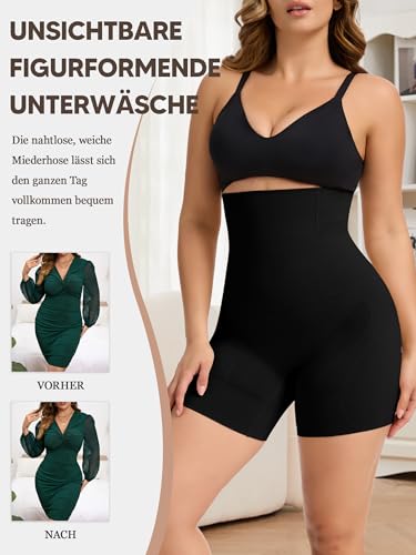 SLIMBELLE Damskie majtki wyszczuplające brzuch, wysoka talia, bielizna modelująca figurę, majtki silnie formujące, bezszwowe szorty modelujące sylwetkę, Black-01, L