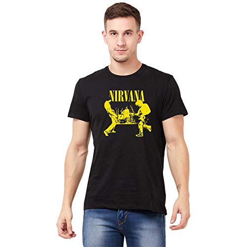 Free Authority Nirvana Printed Regular Fit Black Cotton Men T-Shirt