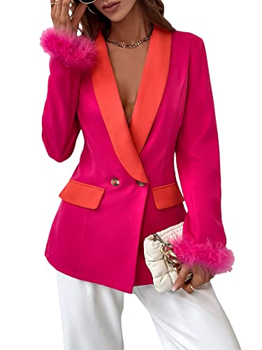 WDIRARA Women's Color Block Shawl Collar Long Sleeve Open Front Work Office Jacket Blazer