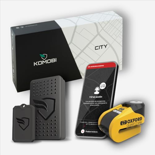 KOMOBI City Lock GPS para Moto con Localizador Antirrobo, Alarma y Seguimiento en Tiempo Real, Aviso al Móvil, Incluye Candado Antirrobo para Motocicleta