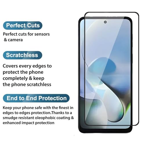 Image of POPIO Tempered Glass Screen Protector Compatible For Motorola Moto G54 / G14 Cellphone (Black) With Edge To Edge Coverage And Easy Installation Kit