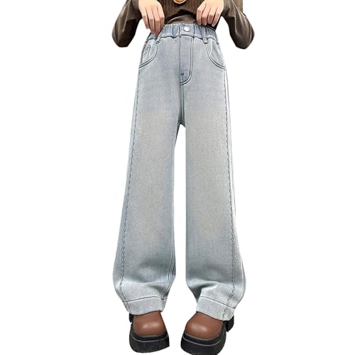 Baggy Jeans for Girls Straight Leg High Elastic Waist Slim Denim Pants Y2K Boyfriend Skater Wavy Edge Clothes