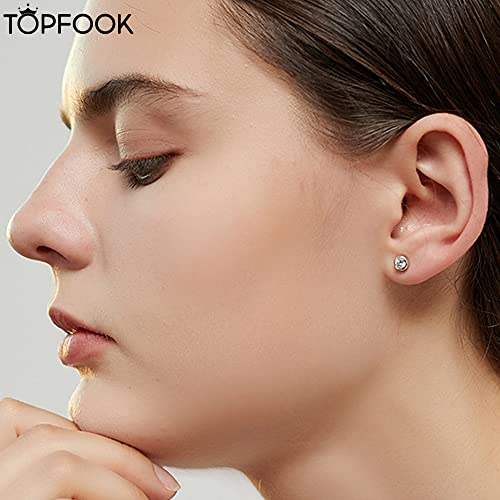 Moissanite Diamond Earrings For Women 18K Rose Gold Plated 925 Sterling Silver Bezel Set Round Studs Topfook Jewelry #TOP4