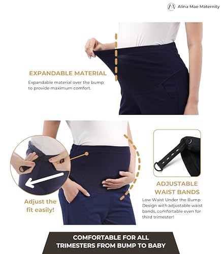 Image of Maternity Pants Work Over The Belly with Pockets, Womens Pregnancy Dress Pants Office Clothes Trousers Stretch Summer