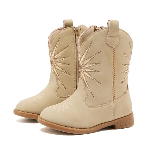 BMCiTYBM Toddler Girls Cowboy Cowgirl Boots Little Kids Pointed Toe Western Boots Mid Calf Side Zipper Riding Shoes for All Seasons (Toddler/Little Kid)
