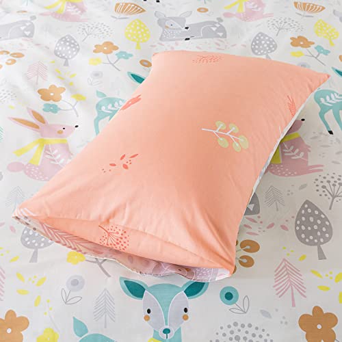 Cliab Kids Bedding Woodland Creatures Forest Animals Theme Full Size For Girls Cute Rabbit Dear Pink Nature Cotton Reversible Duvet Cover Set Zipper Closure Corner Ties 3 Pieces #TOP7