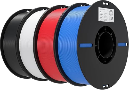 Creality Ender PLA Filament 1.75mm 4kg, 3D Drucker Filament PLA, Maßgenauigkeit +/-0,02mm Vakuumverpackung (4 x 1kg Spule, Weiß+Schwarz+Rot+Blau)