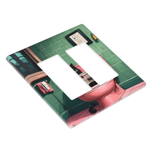 Decorative Outlet Covers Funny Black Cat Newspaper Pink Toilet 2 Gang Wall Plate Double Rocker Two Switch Wall Cover Plate Jumbo Dual Gfci Faceplate for Bedroom Decor