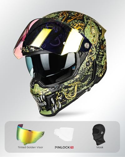 Image of ILM Motorcycle Helmets for Adult Men Women Full Face DOT ECE Powersports Dual Visor Street Racing Helmet with Pinlock Cascos para Motos Model MF509 (Mythology Gold, S)