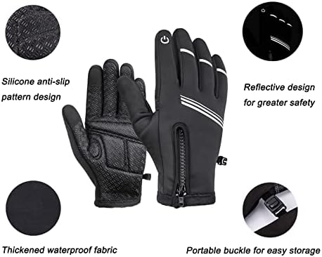 TOPWAYS Thermal Winter Warm Gloves, Reflective Touchscreen Non-Slip Silicone Gloves, Waterproof Windproof Running Warm Gloves for Running Driving Cycling Climbing Hiking Skiing Unisex