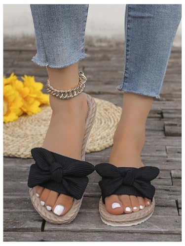Image of GORGLITTER Women's Bow Flat Sandals Open Toe Slip On Slide Slipper Shoes | Sandals Women Comfortable, Dressy Sandal Women, Y2k Shoes, Dress Slippers for Women, Flats