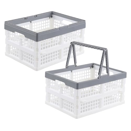 Uumitty 2 Packs Plastic Collapsible Storage Crates with Handles, 15 L Folding Shopping Storage Baskets