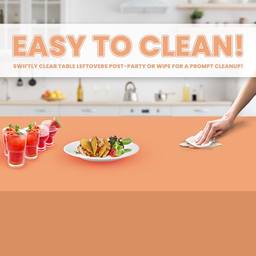 Image of Grandipity Plastic Table Cloth Disposable 12 Pack 54 inch x 108 inch Rectangle | Peach Plastic table covers, durable disposable tablecloths, fade and tear-resistent table cover for party, event