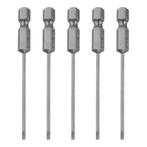 Image of TA-VIGOR 5pcs 2mm Magnetic Slotted Tip Flat Head Screwdriver Bits, S2 Steel 1/4" Hex Shank 3" Length Power Drill Bits Set for Electrician, Mechanic and Repair Work (Sandblasted Finish)